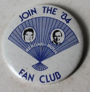 Ronald Reagan George Bush Join The 84 Fan Club Jugate in a Hand Fan Pinback Pin - Picture 1 of 1