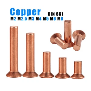 Solid Copper Countersunk Head Rivets M2 M2.5 M3 M4 M5 M6 M8 Impact Rivet DIN 661 - Picture 1 of 10