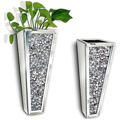 Florero colgante con espejo de diamante de gran tamaño 4,5 x 14,2 pulgadas 2 piezas plateado Foto 1 de 4