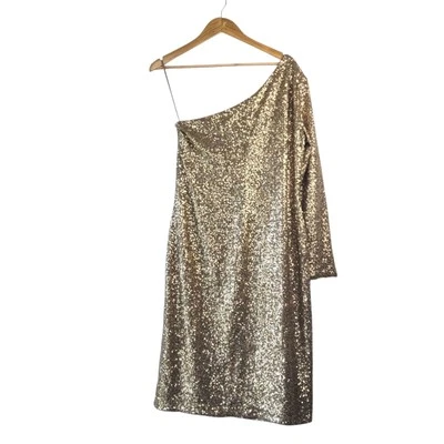 Lauren Ralph Lauren Women Midi Stretch One-Shoulder Sequin Gold Dress Wedding 12 - Image 1 of 4