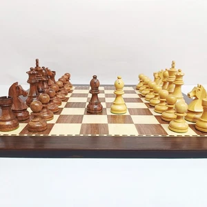 Classic Staunton Wooden Tournament Chess Set - Brown & Beige - Picture 1 of 7