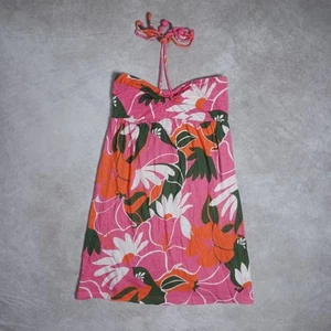 Y2K Halter Babydoll Mini Dress Womens Large Pink 60s Floral Print Beach Tropical - Picture 1 of 10