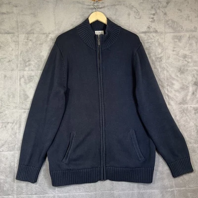 LL Bean Full Zip Sweater Mens Large Tall Black Cotton Knit Cardigan Pockets - Image 1 of 4