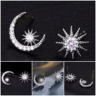 Moon&Star Shape Stud Earring Adorable Cubic Zircon 925 Silver Women Jewelry