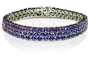 Neu Tansanit dreireihiges Tennisarmband Weißgold vergoldet auf 925 Silber 3 - Bild 1 von 5