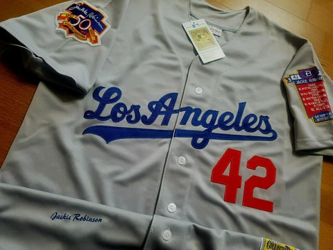 JACKIE ROBINSON LOS ANGELES DODGERS GRAY THROWBACK SEWN Jersey XL 48 2PATCH NWT Cover