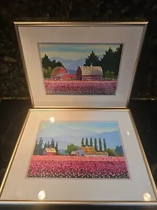 Menge 2 Ann Rutter gerahmtes Original Aquarell Kunstwerk Scheune Bauernhof Skagit Bounty - Bild 1 von 24