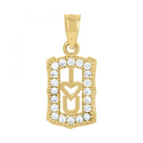 Dije colgante pequeño pequeño de oro amarillo o blanco de 14 quilates para hombre y mujer circonita cúbica I love You Foto 1 de 1