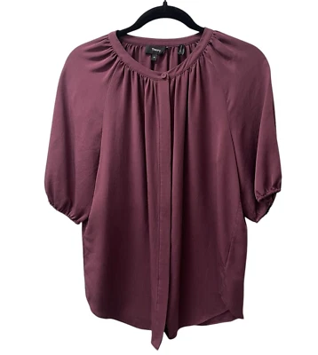 Blusa Theory Romantic de seda tamanho M feminina manga curta botão frontal MSRP $275 - Imagem 1 de 4