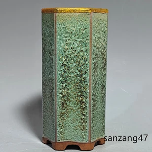 9.1" Old Song dynasty Porcelain jun kiln gilt fambe Dragon six square Brush Pot - Picture 1 of 9