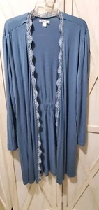 April Cornell Cardigan Styled Night Robe Womens Size XL Cotton Cottage Core Blue - Picture 1 of 5