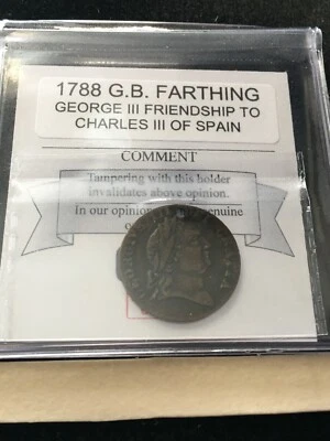 1788  G.B. Farthing; George II Friendship to Charles III of Spain, Token - Image 1 of 4