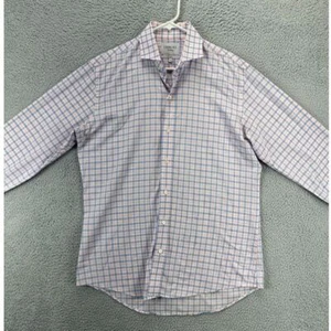 Ledbury Linen Blend Dress Shirt Mens 16 Pink Plaid Slim Fine Shirting Button Up - Picture 1 of 10