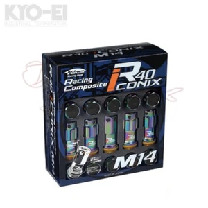 KYO-EI R40 Iconix Lock & Nut Set Neochrome/Black Aluminium Cap M14xP1.5 RIA-14NK - Picture 1 of 3
