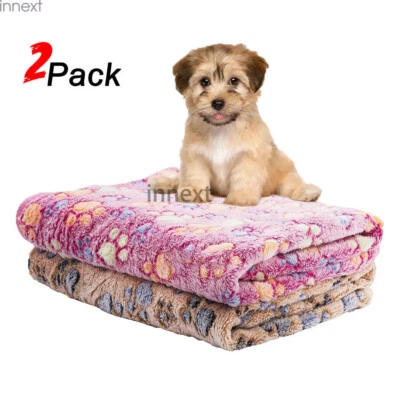 2 Pack Pet Small Large Paw Print Dog Puppy Cat Warm Fleece Soft Blanket Beds Mat - Image 1 of 4