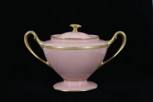 VERY RARE! ANTIQUE LENOX CHINA TUXEDO PATTERN CORAL COLOR COVERED SUGAR BOWL - Picture 1 of 8