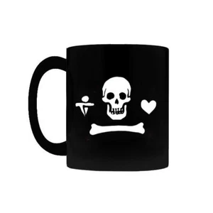 Gentleman Piraten Kaffeebecher, schwarze Keramik, Stede Bonnet Jolly Roger Herz Totenkopf - Bild 1 von 6