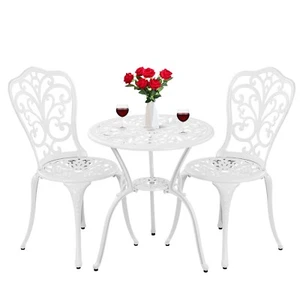Patio Bistro Sets 3 Piece Cast Aluminum Bistro Table and Chairs Set of 2 White - Picture 1 of 8