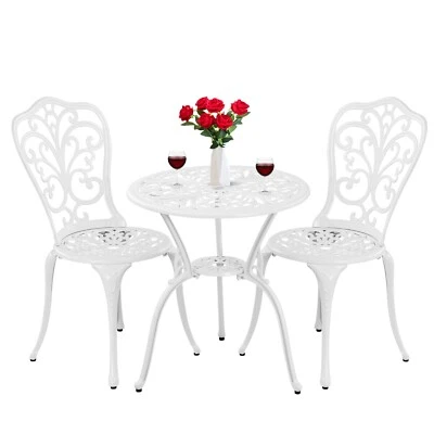 Patio Bistro Sets 3 Piece Cast Aluminum Bistro Table and  Chairs Set of 2 White - Image 1 of 4