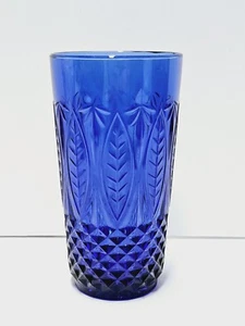 Avon Royal Sapphire 5 7/8 " Cobalt Blue Tall 14 oz Glass Tumbler Leaf - Picture 1 of 6