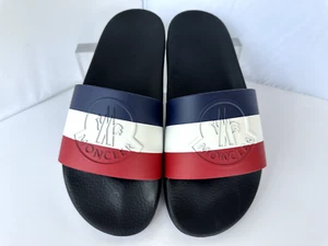 New Moncler Men's Basile Slider Pool Sandals Size 12 Rubber Logo Blue - Picture 1 of 18