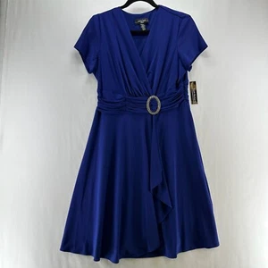 R&M Richards Dress Petite 10P Faux Wrap Cocktail Knee Length Short Sleeves Blue - Picture 1 of 12