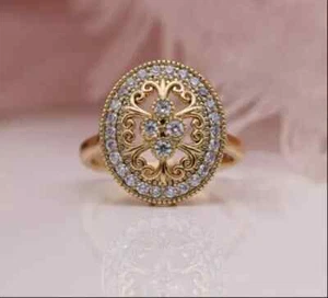 1Ct Round Lab-Created Diamond Engagement Ring 14K Yellow Gold Plated - Picture 1 of 4