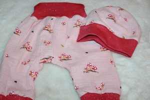 Neu-Musselin-Pilze-Babyset-Pumphose+mütze-Jogginghose-Handmade-Gr 56-62-68 - Bild 1 von 2
