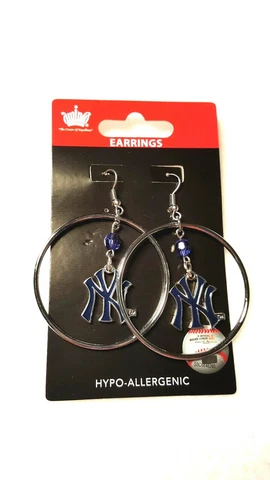 NEW YORK YANKEES DANGLE STYLE EARRINGS TEAM 2" HOOP COLOR BEAD WITH HOOP NEW Cover