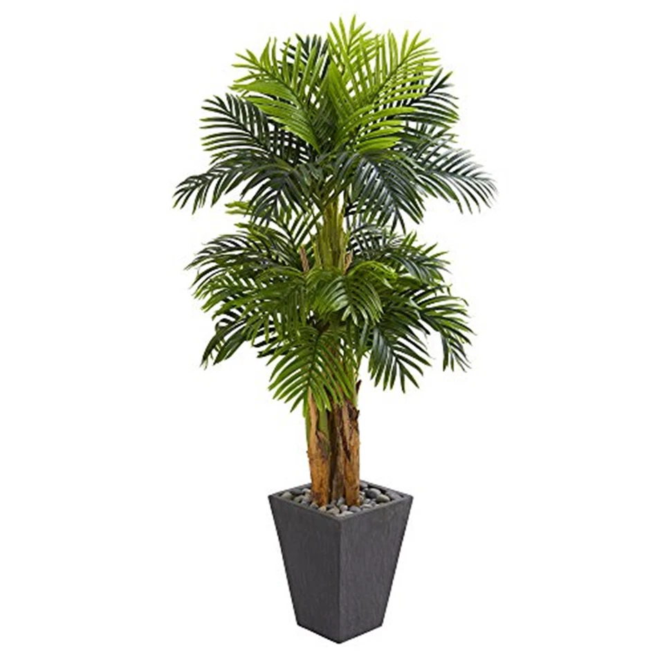 Maceta de palmera artificial triple Areca de 5,5" con acabado de pizarra Foto 1 de 1