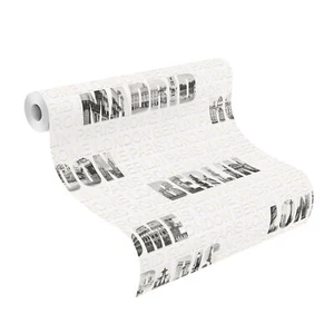 Papel pintado no tejido Rasch 432916 nombre de ciudad blanco gris negro texturizado elegante no tejido - Imagen 1 de 3