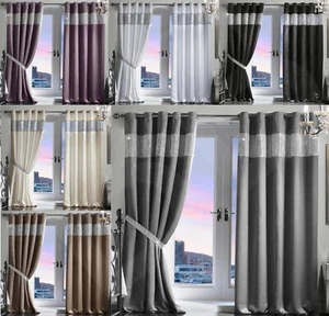 DIAMANTE THERMAL BLACKOUT PAIR CURTAINS READY MADE EYELET RING TOP FULLY LINED - Picture 1 of 21