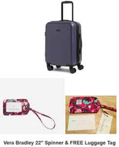 22" Navy Pearl Rolling Spinner Hardside Luggage Carry On Vera Bradley Free ID - Picture 1 of 16
