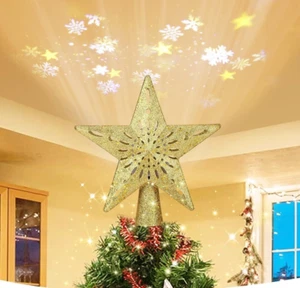 LED Weihnachtsbaumspitze Stern Christbaumspitze Baumspitze mit Projektor Licht - Bild 1 von 4