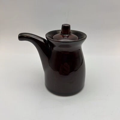 Crate & Barrel Small Covered Soy/Cream Pitcher Brown With Spout 3.5” By 2” - Image 1 of 4