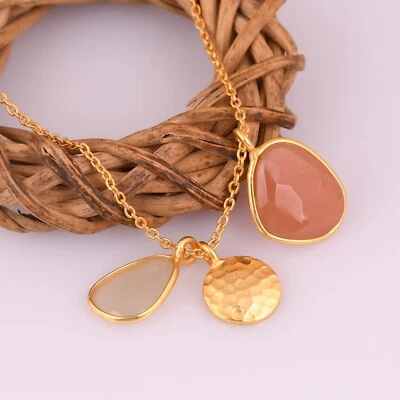 18k Gold Plated Multi Moonstone Gemstone Pendent For Wedding Jewelry Necklace Foto 1 de 4