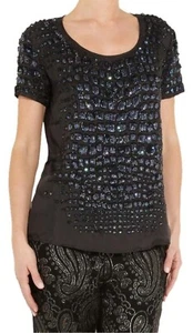 NWT ROBERTO CAVALLI Top Sequin Embellished Silk Twill 44 Medium 10 Blouse Black - Picture 1 of 8