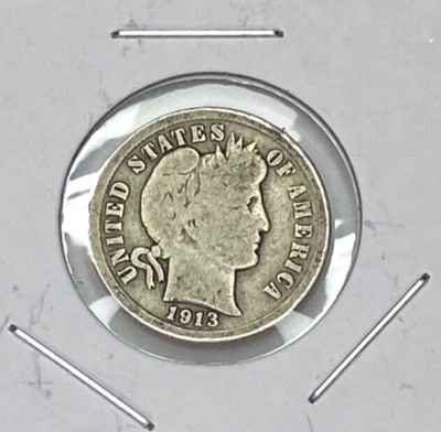 1913 Philadelphia  Mint Barber 90% Silver Dime "F-VF" 10¢ EB10036 - Image 1 of 2