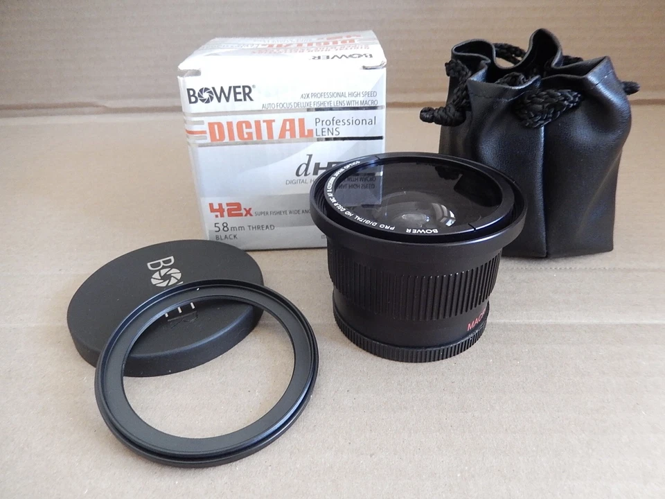Lente gran angular Bower Digital .42x Super ojo de pez rosca de 58 mm con macro VLB4258B Foto 1 de 4