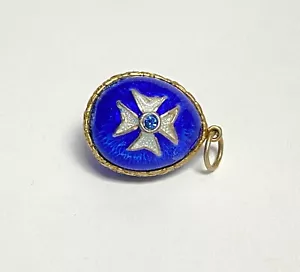 Small Antique Sterling Silver Enamel Egg Pendant (BLUE WITH STARS) - Picture 1 of 9