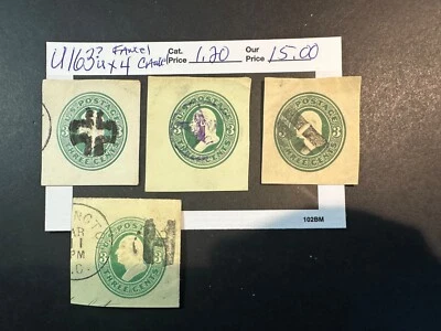 US Scott # U 163? x 4   FANCY CANCEL  Cut Square 2024 Scott Cat. Value $ 1.20 - Image 1 of 3