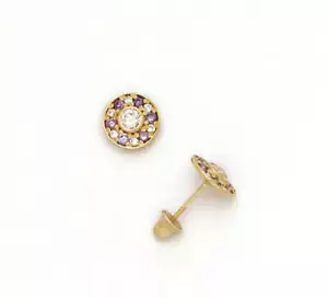 14k Yellow or White CZ Round Halo Stud Earrings - Picture 1 of 14