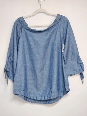 NWT Free People Top Women Show Some Shoulder in Chambray Blue Size XS - Image 1 of 4