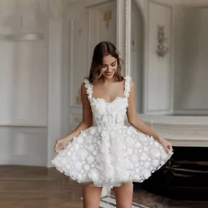 Neue 3D Blumen Kurze Brautkleider Backless Brautkleid Graduation Party Kleid - Bild 1 von 16