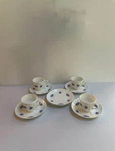 VTG 1930s ADDERLEY CHELSEA ENGLAND BLUE LAVENDER DEMITASSE CUP&SAUCER SET FOR 4 - Picture 1 of 24