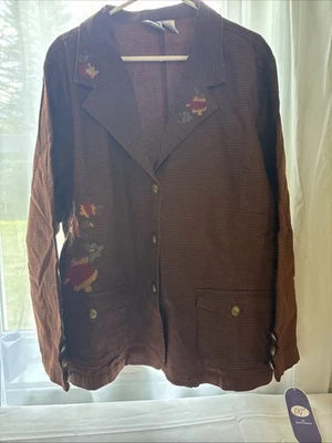 DG2 By Diane Gilman Ladies Blazer Size 3X Brown & Black Stripe With Embroidery  - Image 1 of 4