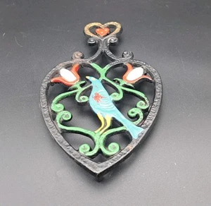 Vintage Cast Iron Trivet Wall Hanging Pennsylvania Dutch Design Distelfink Bird - Picture 1 of 8