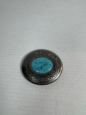 Hebilla de cinturón vintage para mujer azul turquesa ágata cabujón filigrana ovalada occidental Foto 1 de 4