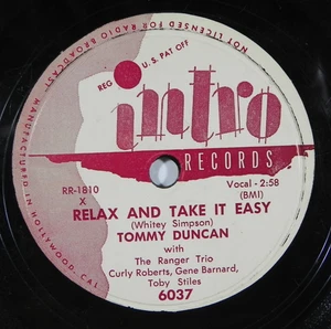 Tommy Duncan – Relax And Take It Easy ~ 1952 Intro 6037 78RPM Western Swing - Picture 1 of 4