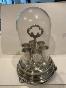 Vintage Set 6 Cordial Glasses with Glass Domed Silver Plate Serving Tray - Bild 1 von 3
